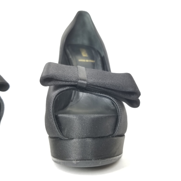 FENDI Peep Toe Heels in Black Satin with Bow Platform Stiletto Pumps EU 37 - Picture 14 of 16